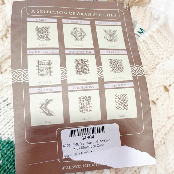Handknit Aran Sweater – Made in Ireland – Kids Size M Kids Shamrock Aran Sweater - Picture 3 of 8